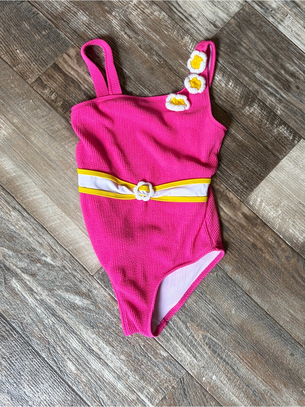 Betsey Johnson Hot Pink One-Shoulder Floral Belted Swimsuit